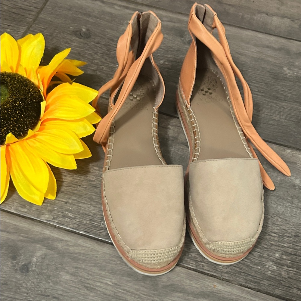 Vince Camuto Tan Suede Ankle Tie Espadrille Flats - Size 8.5